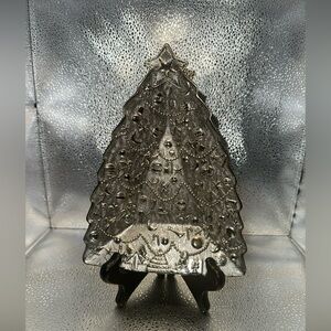 Vintage Elegant Silver Holiday Tree tray candy dish Decor